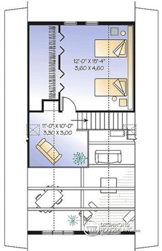 the floor plan for a small house with an upstairs bedroom and living room, as well as