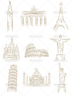 the world's most famous buildings and monuments - architecture objects / objects decoratives