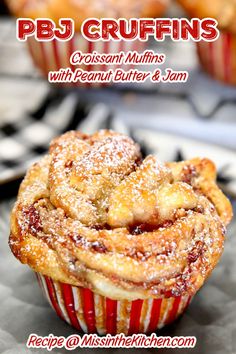 a close up of a muffin on a table