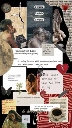 collage of various images with words and pictures on the bottom, including an angel