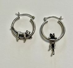 "Sterling Silver Cat-kitten Hoop Earrings -My Design -All my earrings are made with the great attention to detail and all are made by hand. THESE ARE NOT HOLLOW THEY ARE SOLID STERLING SILVER- (As you can tell from the weight) **For More Selections Visit My Other Store** https://www.etsy.com/shop/JewelsOfOsiris COMPOSITION: Sterling Silver CONDITION: New WEIGHT: 7.68 grams MEASUREMENT: 1 1/2\"Long x 1\" wide MARKS: 925" Hang In There Cat, 2024 Manifestations, Uni Fits, Joe Black, Hang In There, Dope Jewelry, Pretty Jewelry, Swaggy Outfits