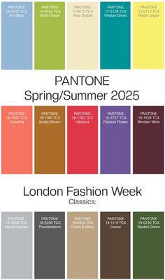 the pantone spring / summer color scheme for london fashion week, with different colors