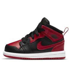 Air Jordan 1 Mid TD 'Banned' Black/University Red/Black/White Infant/Toddler Shoes Gifts For Newborns, Retro Basketball Shoes, Retro Basketball, Latest Sneakers, University Blue, Air Jordan 1 Mid, Jordan 1 Mid, Newborn Baby Gifts, Toddler Shoes