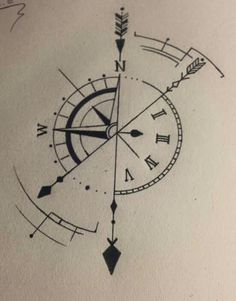 a drawing of a compass with arrows on it