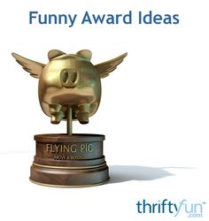 a golden pig trophy with the words funny award ideas on it's top and bottom