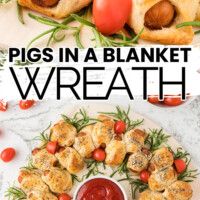 pigs in a blanket wreath made out of bread and tomatoes