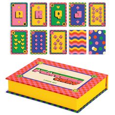 a box that has some cards in it and numbers on the front, with different designs