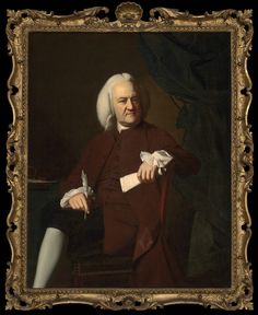 an old painting of a man with white hair and wearing a red outfit, sitting in a chair