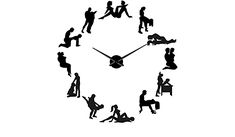 a black and white clock with people sitting on it's sides in silhouettes