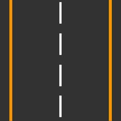 an empty road with two white lines going through the center and one yellow line at the end