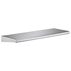 a stainless steel shelf on a white background