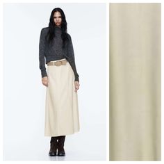 Nwt. Zara Beige Faux Leather Belted Midi Skirt With A High Waist. A-Line Silhouette. Side Hidden In-Seam Zip Closure. Size Xs. Ref. 9160/872. Waist 13" Flat, Length 34". Bs Chic Cream Fall Skirt, Cream Lined Skirt For Fall, Cream Relaxed Fit Skirt For Fall, Cream Midi Skirt For Fall, Fall Cream Midi Skirt, Zara Beige Workwear Skirt, Zara Beige Skirt For Workwear, Zara Beige Skirt For Work, Beige Office Skirt For Fall