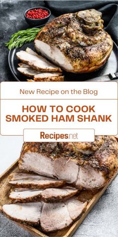 how to cook smoked ham shank in the slow cooker with text overlay