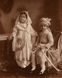 BHOPAL  Two portraits of princes and princesses, one of the grandchildren of Sultan Jahan Begum of Bhopal, c.1910 Royal Family Portrait, India Asia, King Fashion, Evolution Of Fashion