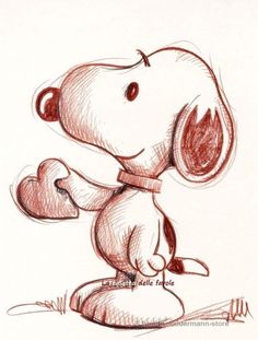 a drawing of a cartoon dog with a heart on his chest and paw in the air