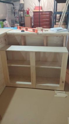 the cabinets are being built and ready to be installed in the shop or office area