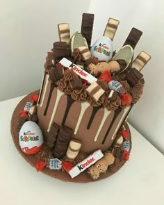 a chocolate cake decorated with candy and candies