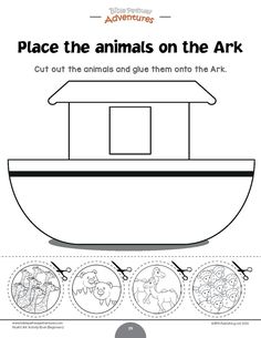 an animal on the ark cut out and glue them onto the ark for kids to color