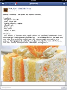 a cake with white frosting and orange icing on it's side is shown