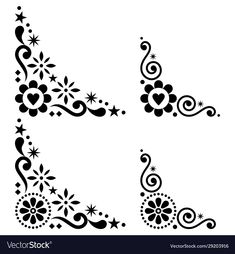 a set of black and white floral design elements for the letter s ornament