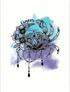 Seagoat Tattoo For Women, Tattoos For Cancerians, Flower Crab Tattoo, Cancerian Tattoo Ideas, Cancerian Tattoo For Women Flower, Zodiac Tattoos For Cancers, Cancerian Tattoo Moonchild