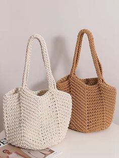 Material: StrawStyle: RetroElement: Sewing ThreadType:Solid Color Casual White Crochet Rectangular Bag, Casual White Rectangular Crochet Bag, Casual Handmade Beige Bag, Casual Woven Square Bag, Casual Square Woven Bag, Trendy Lightweight Beige Bag, Casual Handmade Bags, Casual Lightweight Beige Bag, Casual White Crochet Satchel Bag