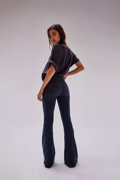 We The Free Jayde Flare Jeans | Free People Dark Wash High Waist Flares For Fall, Dark Wash High-waist Flares For Fall, Casual High Rise Dark Wash Flares, Chic High Waist Denim Blue Flares, Chic High-waist Denim Blue Flares, High Rise Stretch Dark Wash Flares, Dark Wash Flared Hem Flares For Fall, Stretch High Rise Dark Wash Flares, Fall Dark Wash Flared Hem Flares