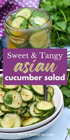 Asian cucumber salad is a zippy version of the classic. Cool cucumbers meet a tangy, sweet and sour savory dressing for a perfect side dish. View this easy recipe at 4sonrus.com Cucumber Trend Recipe, Tiktok Cucumber Recipes, Sweet And Sour Cucumbers, Diced Cucumber Salad, Asian Cucumber Recipes, Recipes Using Cucumbers, Cucumber Salad Sweet, Mini Cucumber Recipes, Asian Cucumber Recipe