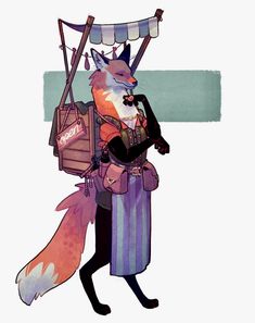 a fox is carrying a bag on it's back