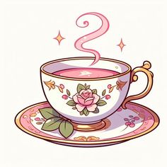 a drawing of a tea cup and saucer with the letter s on it