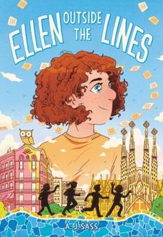 the cover of ellen outside the lines, with an image of people walking in front of buildings