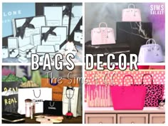 bags and purses on display with the words bag's decor in different styles