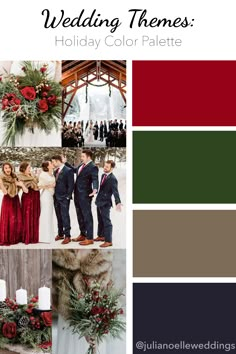 Holiday Wedding Theme Winter Color Palette Wedding Color Schemes Christmas, Christmas Wedding Pallet Colors, Christmas Color Wedding, Christmas Wedding Color Palette Colour Schemes, December Wedding Colors Colour Palettes, Winter Wedding Theme Colors, Christmas Wedding Ideas On A Budget, Christmas Wedding Color Palette, Christmas Wedding Colors