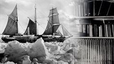 an old black and white photo of a ship in the ice