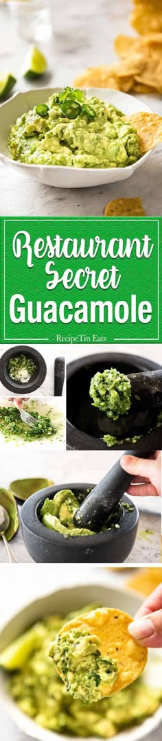 guacamole is being made in a bowl and served with tortilla chips