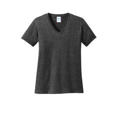 Buy the Port & Company® Ladies Core Cotton Neutrals V-Neck T-Shirt at Michaels. com. A V-neck gives our budget-friendly tee an up-to-date style. A V-neck gives our budget-friendly tee an up-to-date style. This t-shirt features a side seamed with a contoured body for a feminine fit. It also has a removable tag for comfort and relabeling. Due to the nature of 50/50 cotton/polyester neon fabrics, special care must be taken throughout the printing process. Features: Available in multiple colors and Text Style, Graphic Tees Women, V Neck Tee, Heather Gray, Heat Transfer, Heathers, Printing Process, Dark Gray, Gender Female