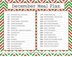 a printable christmas meal plan with red, green and white chevrons