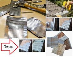 there are many different types of roofing shingles and tools on the table with pictures