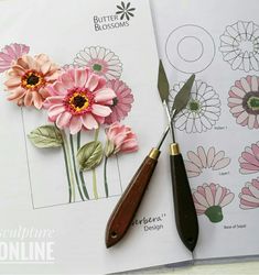 a pair of scissors sitting on top of a paper with flowers cut out of it