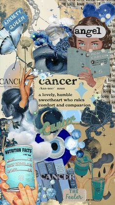 collage of various images with words and pictures on them, including an image of a woman's face