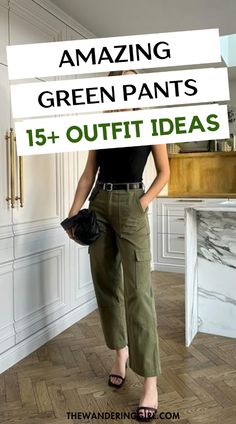 Looking for the best green pants to wear for any occassion? We've got your back? This post shows you 15+ green pants outfit ideas, casual green pants outfit ideas, green corduroy pants outfits, winter green pants outfit ideas, fall green pants outfit ideas, outfit ideas with green cargo pants, green dress pants outfits, and more aesthetic green pant outfit ideas! Forest Green Slacks Outfit Women, Army Green Pants Outfit, Olive Pants Outfit, Pant Outfits For Women