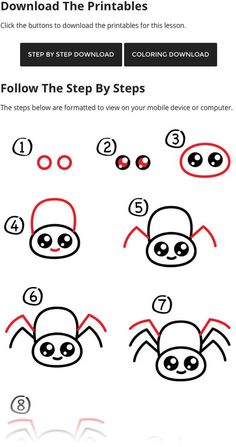 how to draw a spider step by step instructions for kids and beginners with pictures