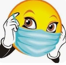 an emoticive smiley face wearing a surgical mask