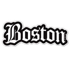 boston sticker in black and white with the word boston on it's side