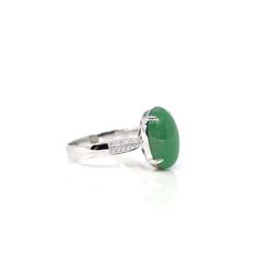 Baikalla Jewelry Jadeite Engagement Ring 18k White Gold Natural Imperial Green Oval Jadeite Jade Engagement Ring With Diamonds Jade Engagement Ring, Green Oval, Everyday Luxury, Rare Gems, Jade Jewelry, Everyday Luxuries, Apple Green, Burmese, Brilliant Diamond