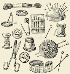 hand drawn sewing and needleing supplies stock photo - 959782, shuttered