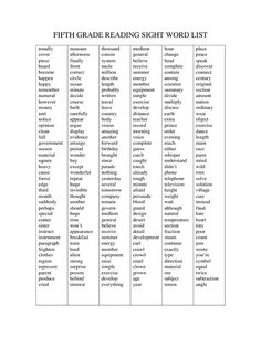 the fifth grade reading sight word list is shown in this printable worksheet