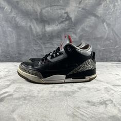 Elevate your sneaker game with these stylish and iconic Air Jordan 3 Retro releases from 2011. With a low top shoe shaft style, these black, varsity red, and cement grey sneakers are perfect for men who want to make a statement. The 136064-010 style code and nickname "Cement" add to the unique appeal of these sneakers, which are part of the legendary Air Jordan product line. These athletic sneakers are pre-owned and have been well-maintained, making them a great addition to any sneakerhead's collection. They are available in a US shoe size 12 and were released on November 26, 2011. Don't miss out on the chance to own a piece of sneaker history with these Air Jordan 3 Retro releases. Jorden 3 Shoes, Jordan 3 Cement, Reimagined Jordan 3, Air Jordan 3 White Cement Reimagined, Cheap Jorden 3s Size 9/2, Jordan 3 Retro, Air Jordan 3 Retro, Cement Gray, Air Jordan 3