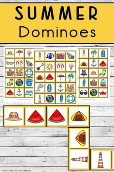 the printable summer dominoes game is shown