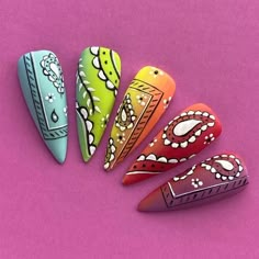 Crazy Nail Ideas Art Designs, Raised Nail Art, Bandana Nail Art, Mandala Nail Art, Paisley Nail Art, Bandana Nails, Mandala Nails, Crazy Nail Art, Witchy Nails